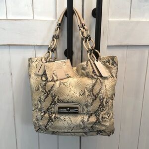 Coach Kristen Python Snake Print Large Tote Handbag and keychain wallet